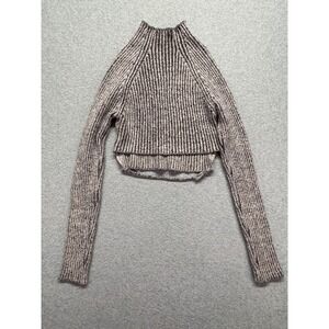 Jade‎ Lee Marled Grey Ribbed Mock Neck Cropped Sweater Open Back L/XL